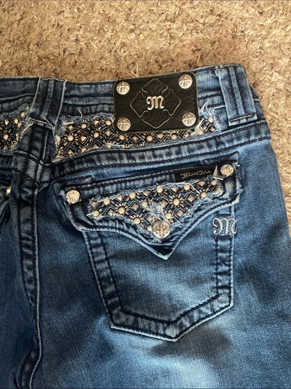 Miss Me Dark Blue Embellished Wide-Leg Jeans - Picture 2 of 4